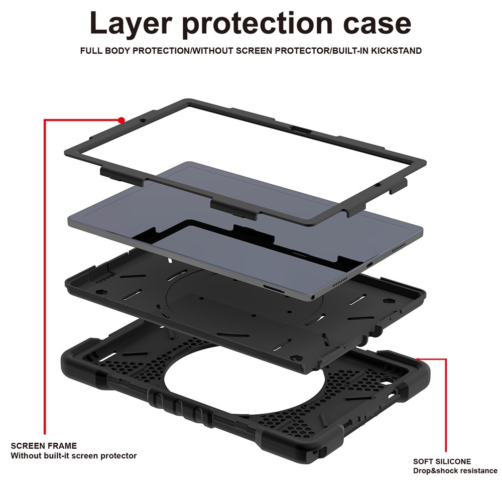 For Samsung Galaxy Tab A8 10.5 (2021) Rotary Kickstand Anti-drop Tablet Case Hybrid PC + Silicone Cover with Shoulder Stra - All Back-9