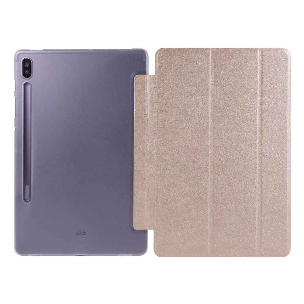 Silk Texture Leather Case for Samsung Galaxy Tab S8+, Tri-fold Stand Tablet Protective Cover - Gold-14