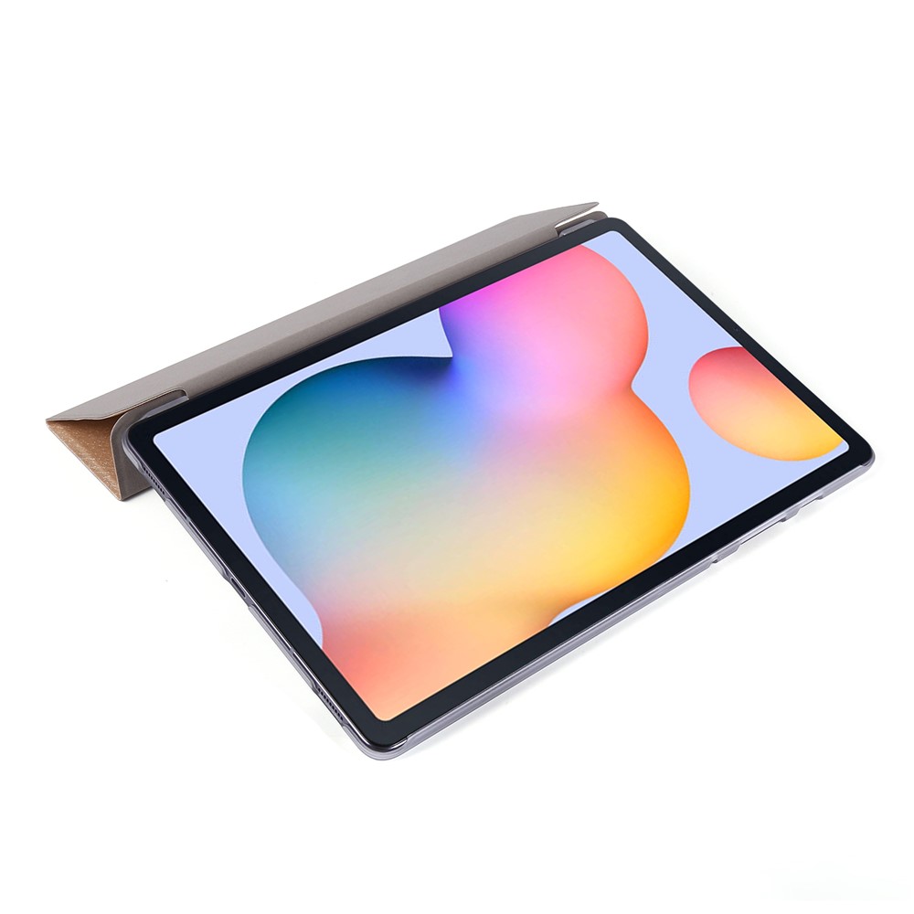 Silk Texture Leather Case for Samsung Galaxy Tab S8+, Tri-fold Stand Tablet Protective Cover - Gold-15