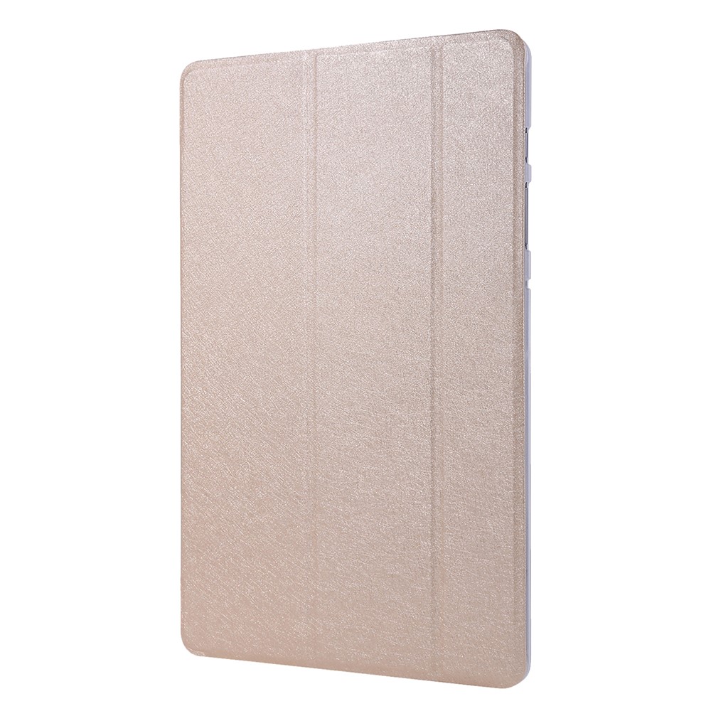 Silk Texture Leather Case for Samsung Galaxy Tab S8+, Tri-fold Stand Tablet Protective Cover - Gold-9