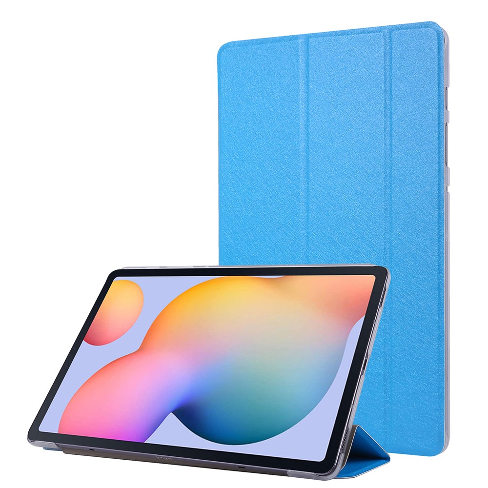 Silk Texture Leather Case for Samsung Galaxy Tab S8+, Tri-fold Stand Tablet Protective Cover - Baby Blue-1