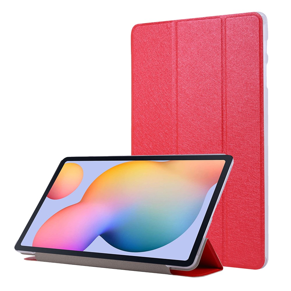 Silk Texture Leather Case for Samsung Galaxy Tab S8+, Tri-fold Stand Tablet Protective Cover - Red-1