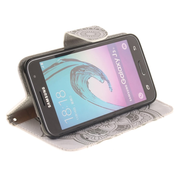 For Samsung Galaxy J3 / J3 (2016) Magnetic Leather Flip Cover - Mandala Flowers-6