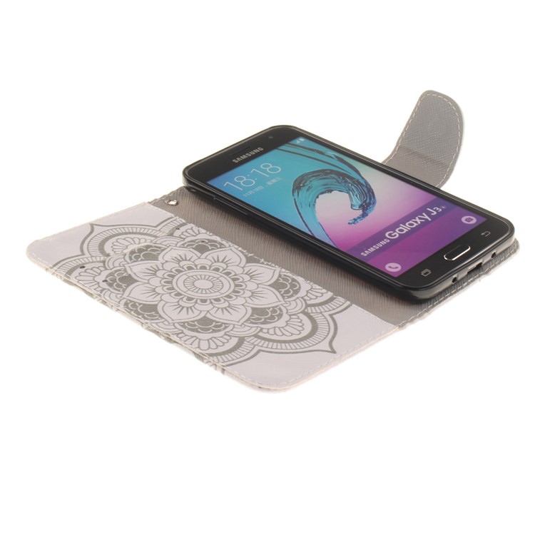 For Samsung Galaxy J3 / J3 (2016) Magnetic Leather Flip Cover - Mandala Flowers-8