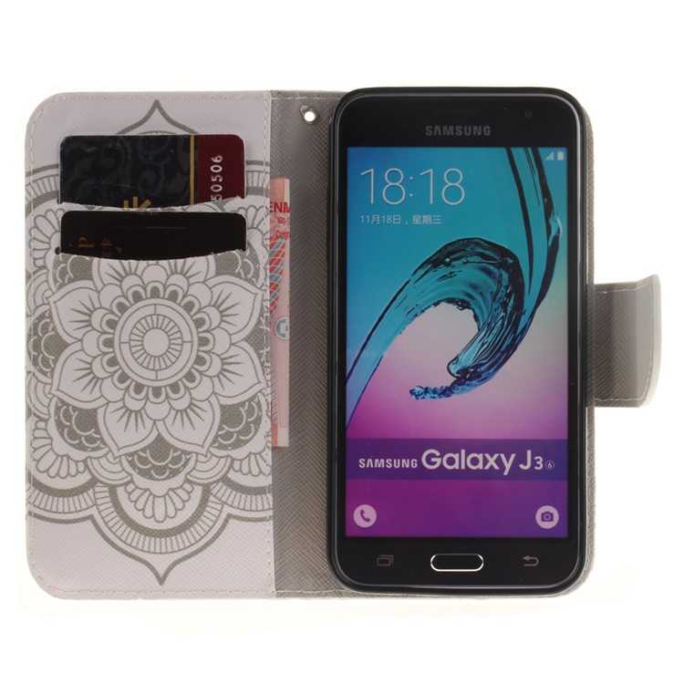 For Samsung Galaxy J3 / J3 (2016) Magnetic Leather Flip Cover - Mandala Flowers-9
