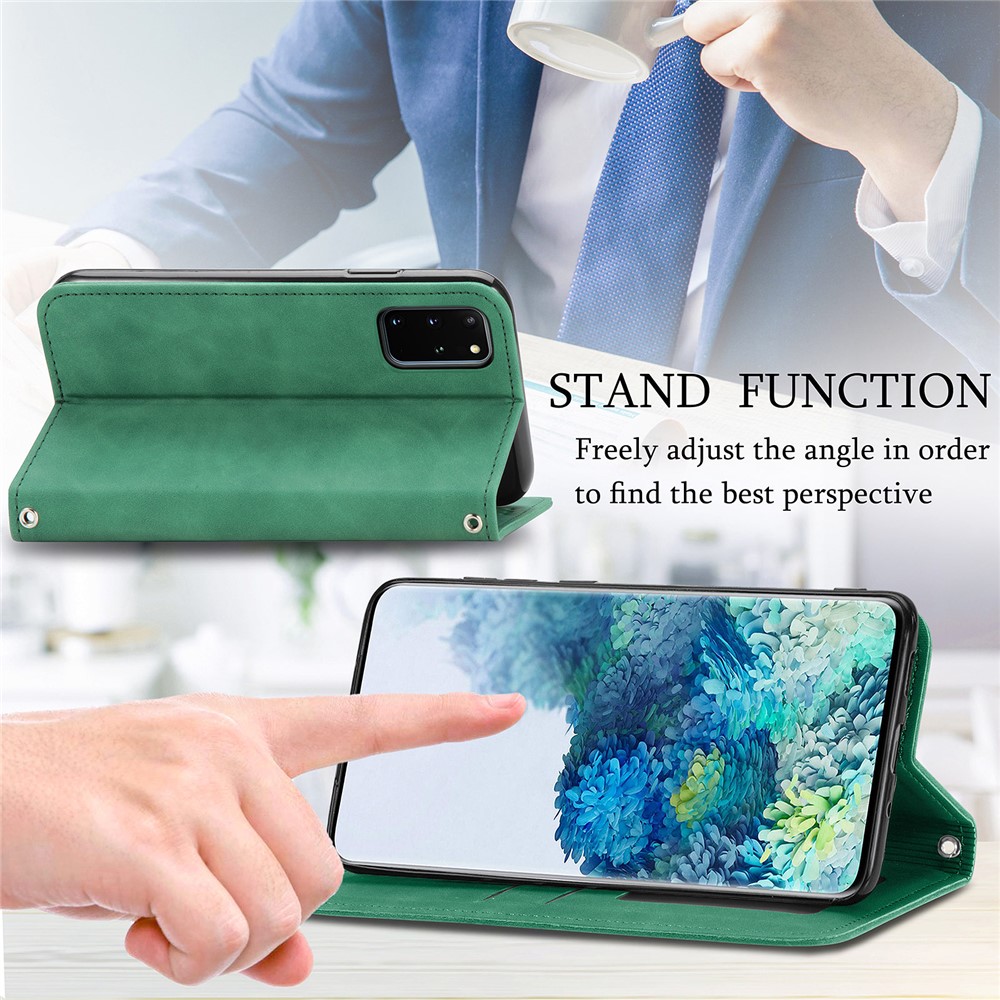 For Samsung Galaxy S20 Plus / S20 Plus 5G PU Leather + TPU Well-protected Retro Skin-touch Feeling Case Card Slots Stand Magnetic Absorption Shell - Green-10