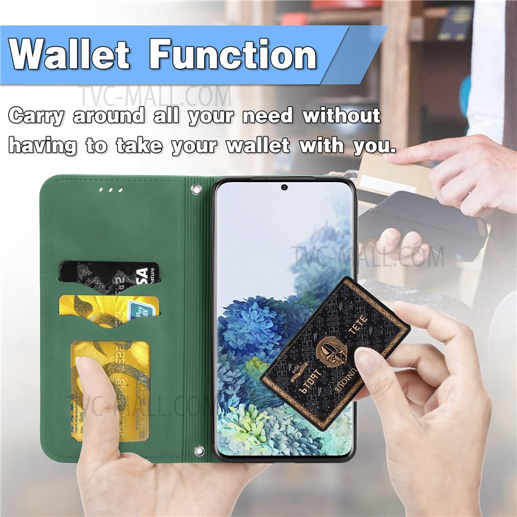 For Samsung Galaxy S20 Plus / S20 Plus 5G PU Leather + TPU Well-protected Retro Skin-touch Feeling Case Card Slots Stand Magnetic Absorption Shell - Green-11