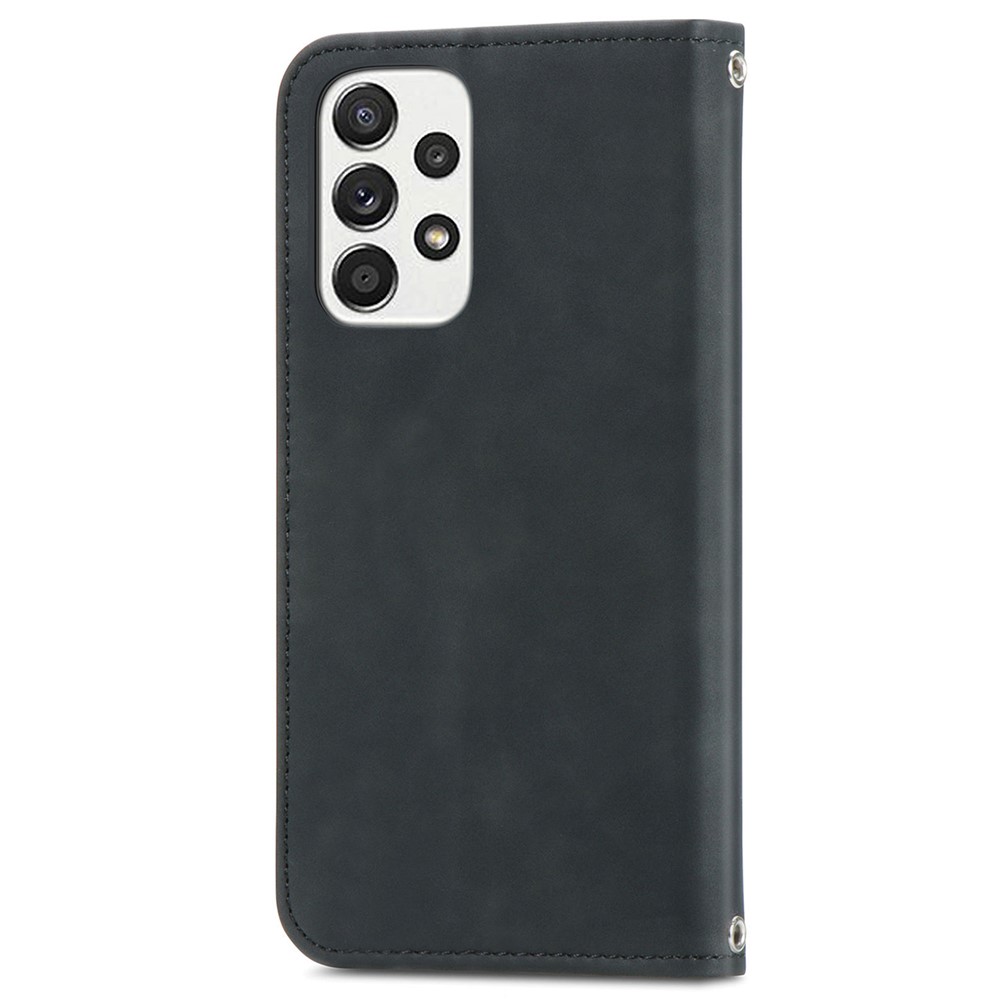 For Samsung Galaxy A73 5G Retro Card Slots Case Skin-Touch Feeling PU Leather Magnetic Adsorption Stand Flip Cover - Black-2
