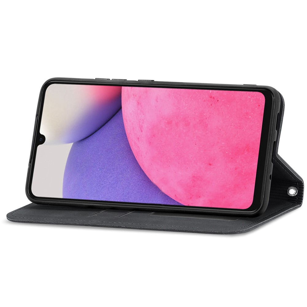 For Samsung Galaxy A73 5G Retro Card Slots Case Skin-Touch Feeling PU Leather Magnetic Adsorption Stand Flip Cover - Black-5