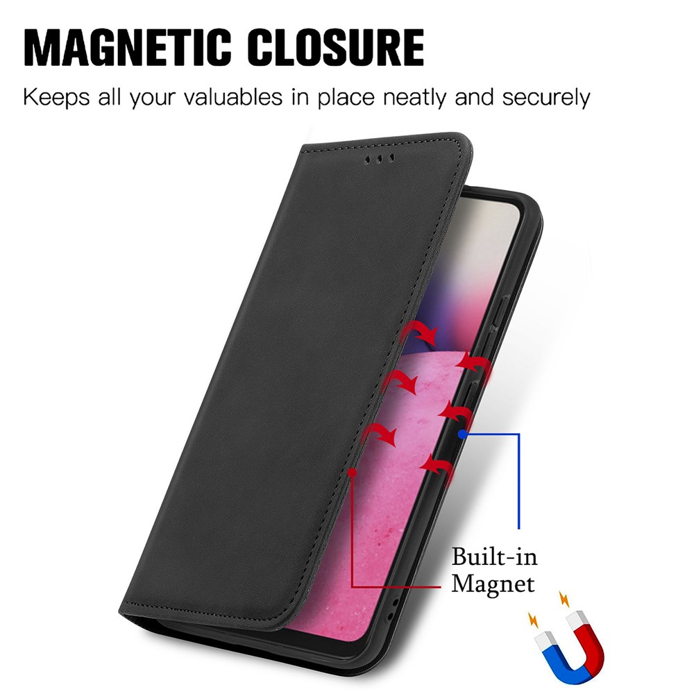 For Samsung Galaxy A73 5G Retro Card Slots Case Skin-Touch Feeling PU Leather Magnetic Adsorption Stand Flip Cover - Black-6
