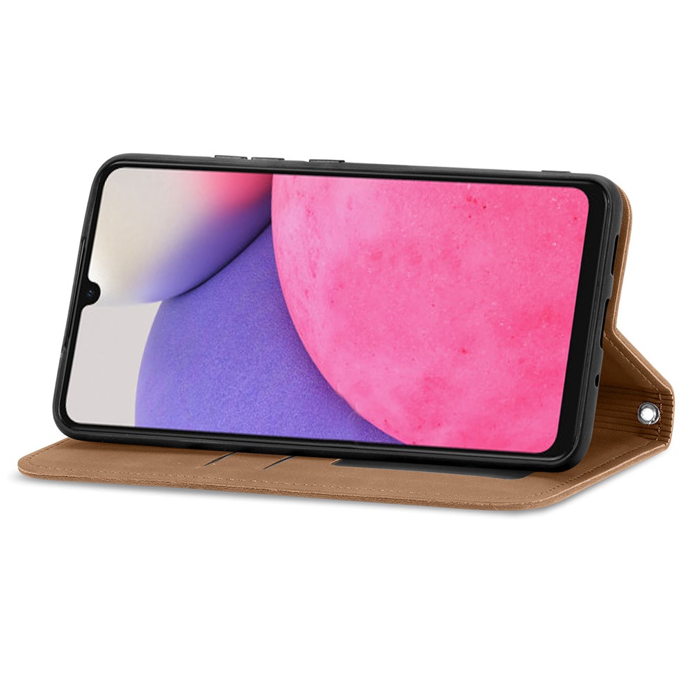 For Samsung Galaxy A33 5G Skin-Touch Feeling Vintage Leather + TPU Case Card Slots Stand Flip Magnetic Cover - Brown-5