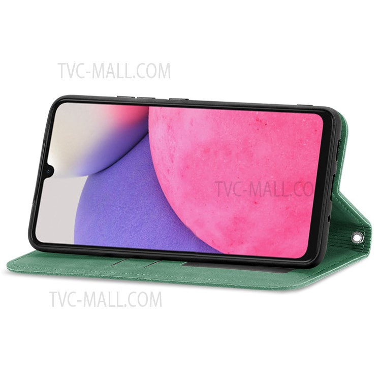 For Samsung Galaxy A13 4G Drop-proof Card Slots Retro Skin-touch Feeling Shell Auto-absorbed Magnetic Stand PU Leather Shell - Green-5