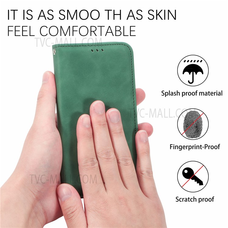 For Samsung Galaxy A13 4G Drop-proof Card Slots Retro Skin-touch Feeling Shell Auto-absorbed Magnetic Stand PU Leather Shell - Green-7