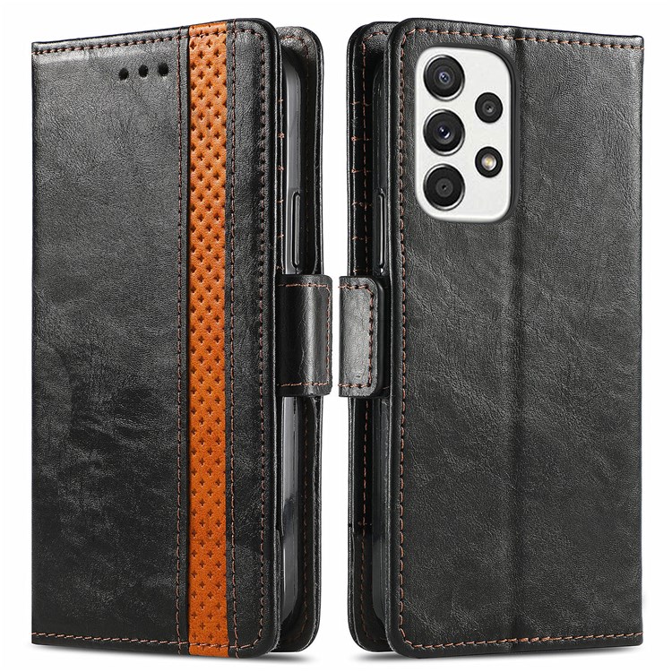 CASENEO 002 Series for Samsung Galaxy A13 4G Splicing PU Leather Case Wallet Stand Magnetic Closure Flip Business Cover - Black-1