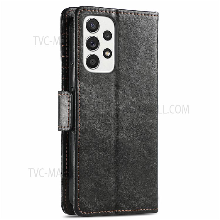 CASENEO 002 Series for Samsung Galaxy A13 4G Splicing PU Leather Case Wallet Stand Magnetic Closure Flip Business Cover - Black-3