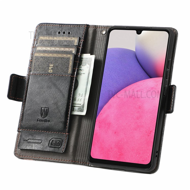 CASENEO 002 Series for Samsung Galaxy A13 4G Splicing PU Leather Case Wallet Stand Magnetic Closure Flip Business Cover - Black-4