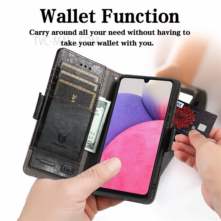 CASENEO 002 Series for Samsung Galaxy A13 4G Splicing PU Leather Case Wallet Stand Magnetic Closure Flip Business Cover - Black-7