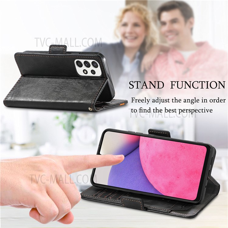 CASENEO 002 Series for Samsung Galaxy A13 4G Splicing PU Leather Case Wallet Stand Magnetic Closure Flip Business Cover - Black-9