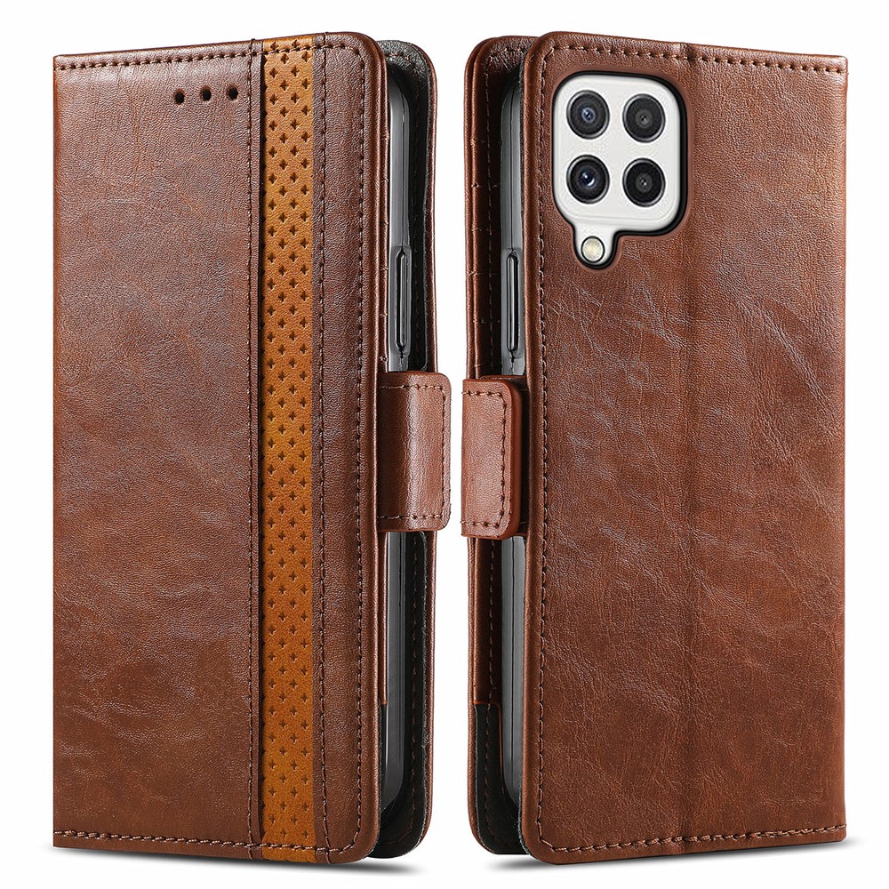 CASENEO 002 Series for Samsung Galaxy A22 4G (EU Version) Business Splicing PU Leather Wallet Case Horizontal Viewing Stand Flip Cover - Dark Brown-1