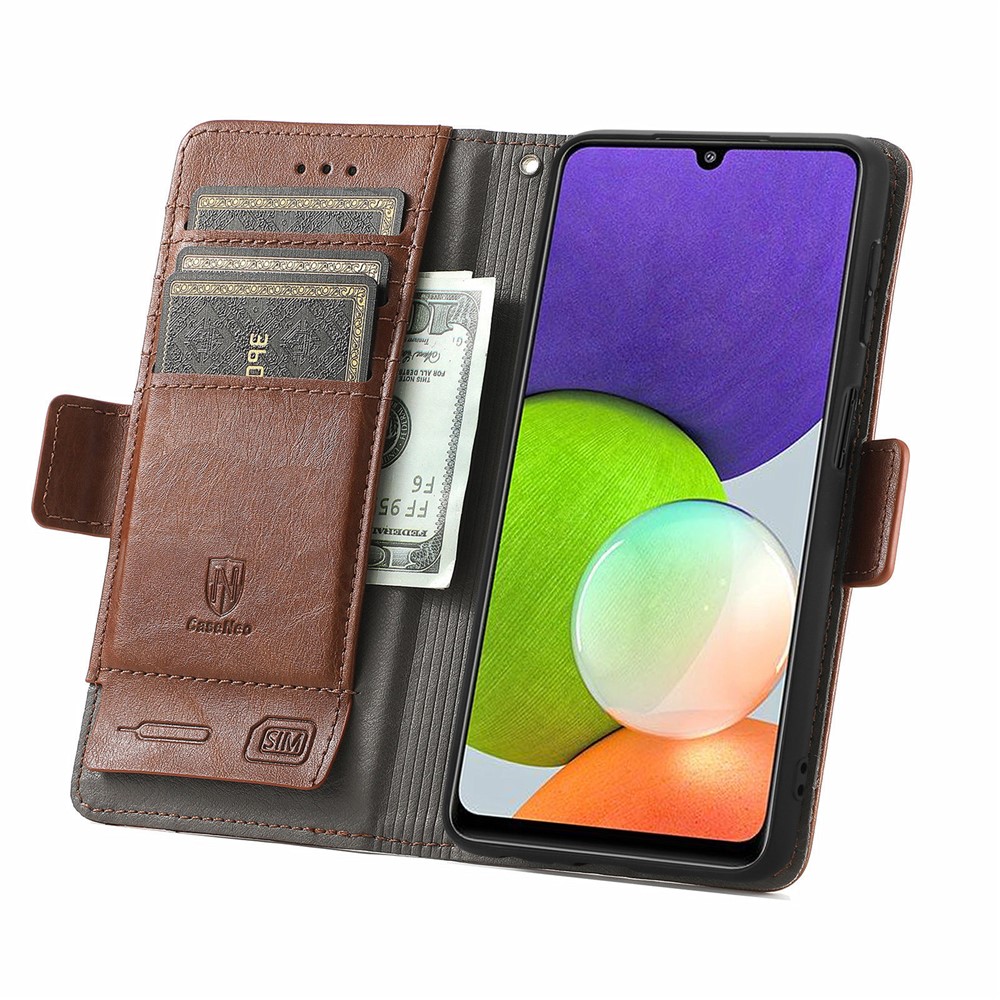 CASENEO 002 Series for Samsung Galaxy A22 4G (EU Version) Business Splicing PU Leather Wallet Case Horizontal Viewing Stand Flip Cover - Dark Brown-4