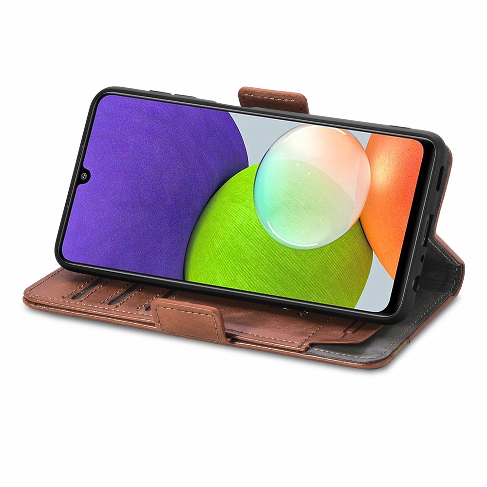 CASENEO 002 Series for Samsung Galaxy A22 4G (EU Version) Business Splicing PU Leather Wallet Case Horizontal Viewing Stand Flip Cover - Dark Brown-6