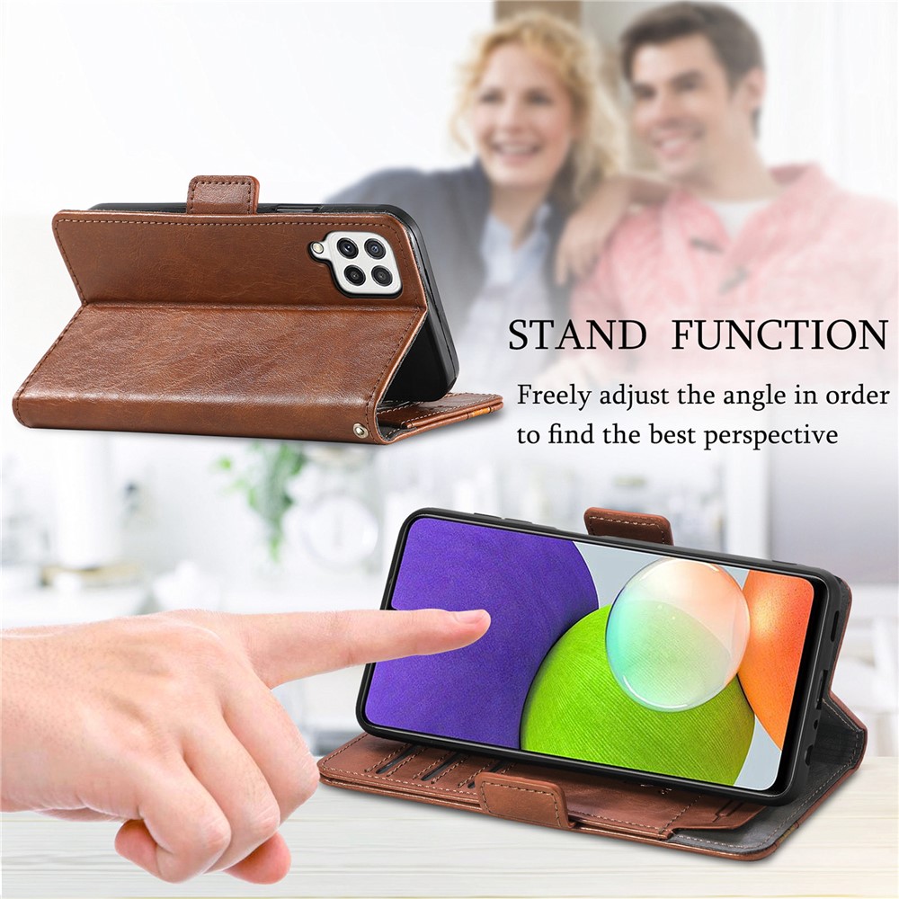 CASENEO 002 Series for Samsung Galaxy A22 4G (EU Version) Business Splicing PU Leather Wallet Case Horizontal Viewing Stand Flip Cover - Dark Brown-9