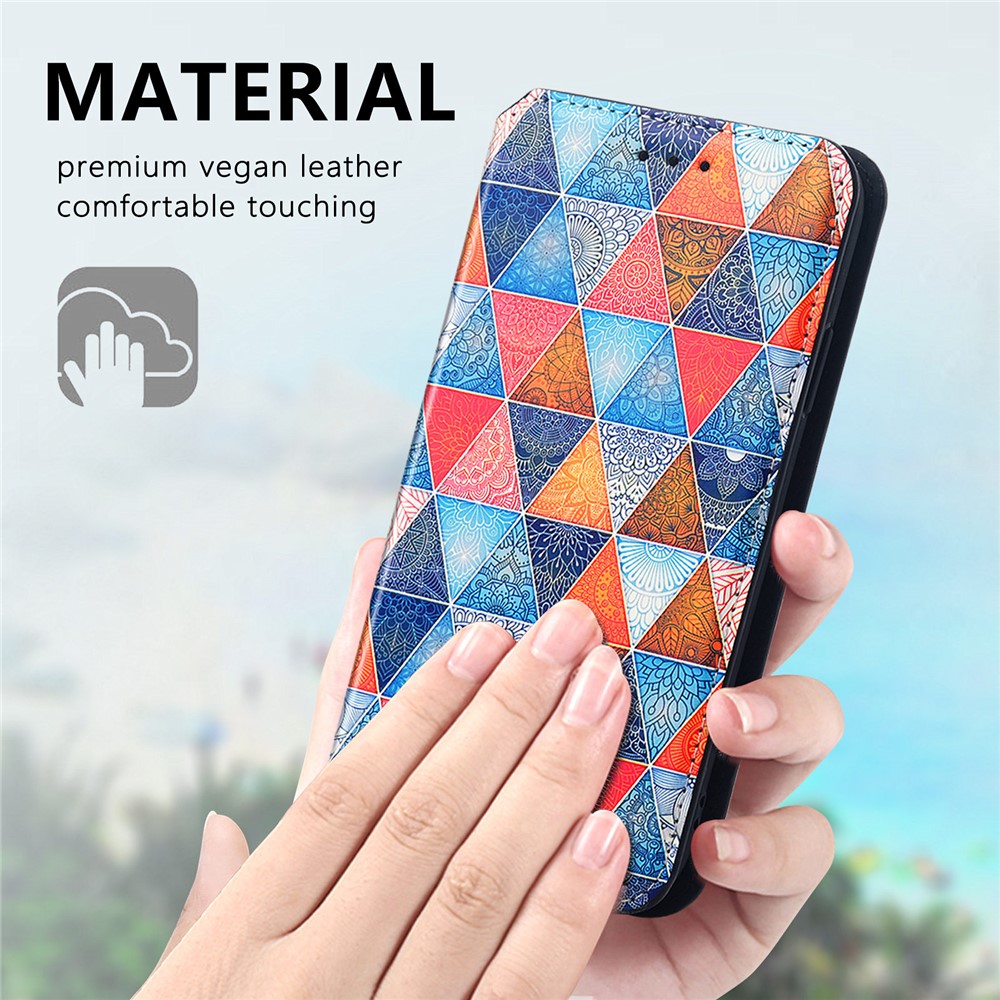 CASENEO 001 Series for Samsung Galaxy S20 5G/4G Pattern Printing Leather Wallet Folio Case, RFID Blocking Magnetic Auto-absorbed Viewing Stand Flip Cover - Rhombus/Mandala-10