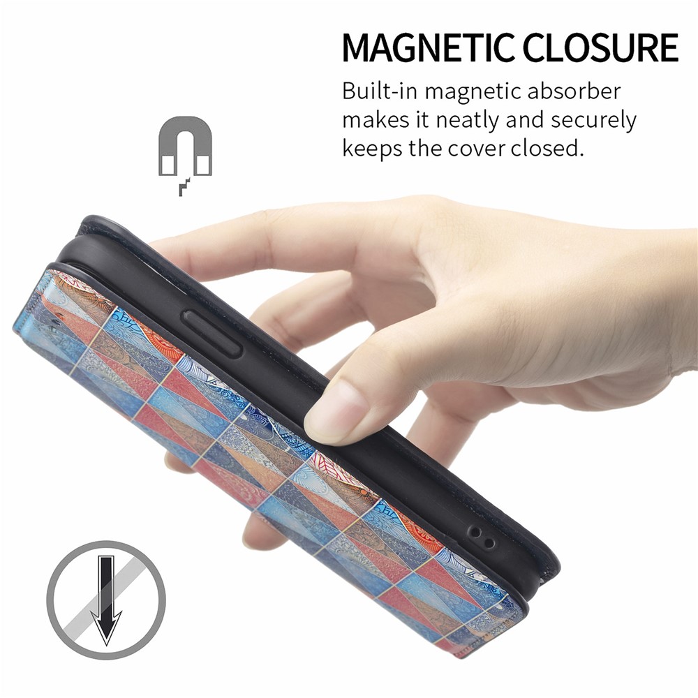CASENEO 001 Series for Samsung Galaxy S20 5G/4G Pattern Printing Leather Wallet Folio Case, RFID Blocking Magnetic Auto-absorbed Viewing Stand Flip Cover - Rhombus/Mandala-12