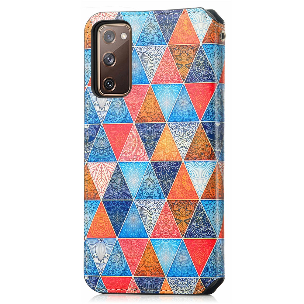 CASENEO 001 Series for Samsung Galaxy S20 5G/4G Pattern Printing Leather Wallet Folio Case, RFID Blocking Magnetic Auto-absorbed Viewing Stand Flip Cover - Rhombus/Mandala-3