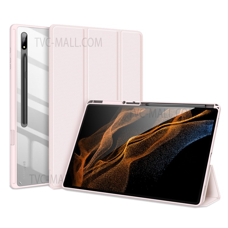 DUX DUCIS TOBY Series for Samsung Galaxy Tab S8 Ultra Tri-fold Stand PU Leather Well-protected Tablet Case - Pink-3