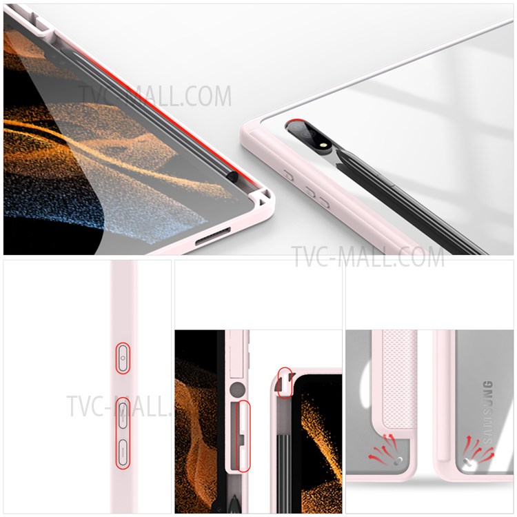 DUX DUCIS TOBY Series for Samsung Galaxy Tab S8 Ultra Tri-fold Stand PU Leather Well-protected Tablet Case - Pink-4