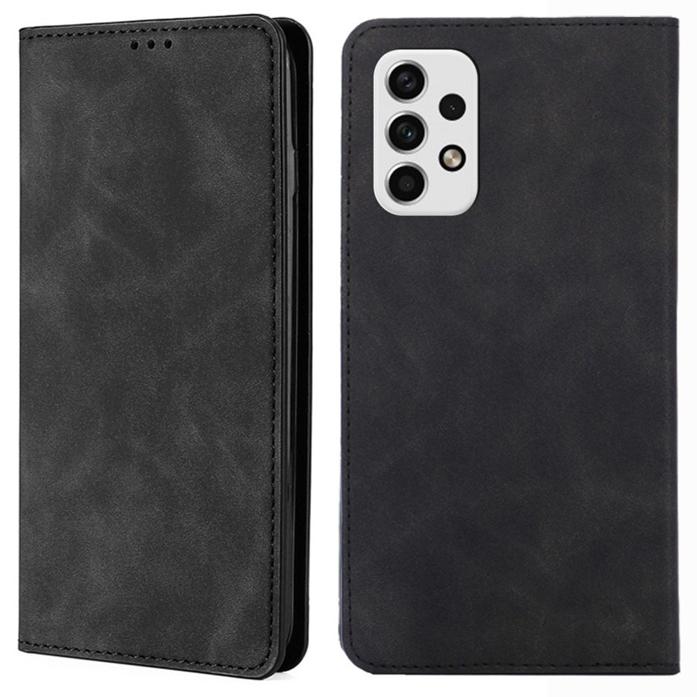 Skin-touch Leather Case for Samsung Galaxy A23 5G, Shockproof Card Holder Auto Closing Magnetic Phone Shell with Stand - Black-1