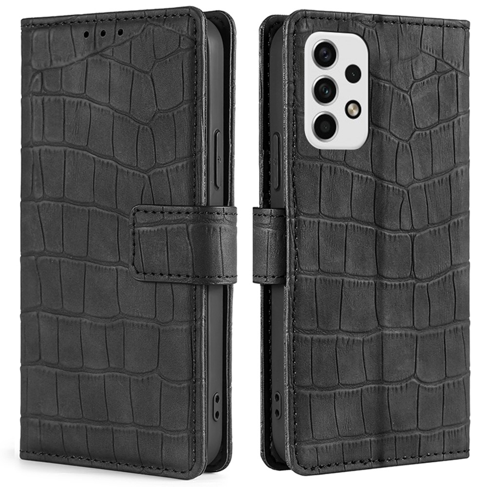 For Samsung Galaxy A23 5G Well-protected Crocodile Texture Skin-touch Feeling Case Wallet Adjastable Stand Design Leather Phone Shell - Black-1