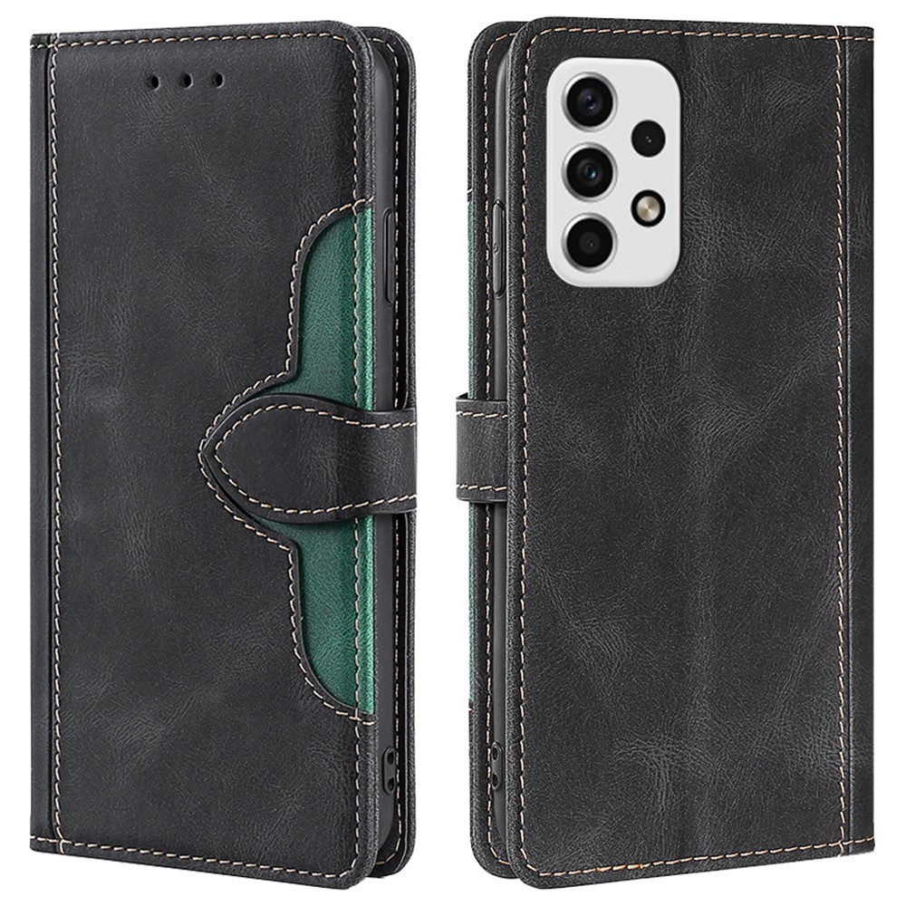 For Samsung Galaxy A23 5G Straw Hat Pattern Well-protected Cover Wallet Stand Leather + TPU Case Shell - Black-1