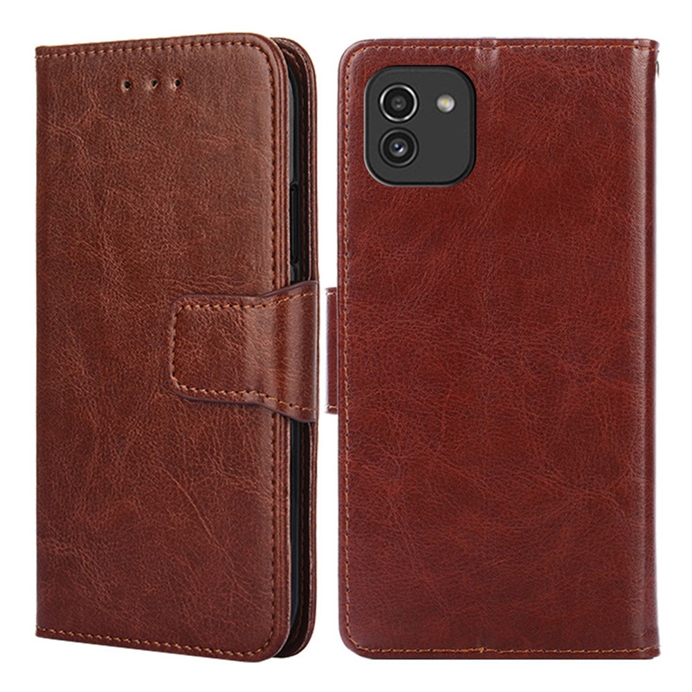 For Samsung Galaxy A03 (166.5 x 75.98 x 9.14mm) (EU Version) Magnetic Clasp Mobile Phone Case PU Leather Full-Protection Cover with Wallet Stand - Brown-1