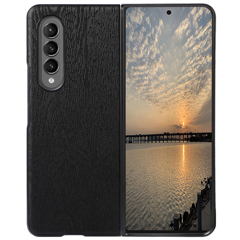 For Samsung Galaxy Z Fold3 5G Phone Case Shockproof PU Leather Wood Texture Inner PC + TPU Phone Cover - Black-1
