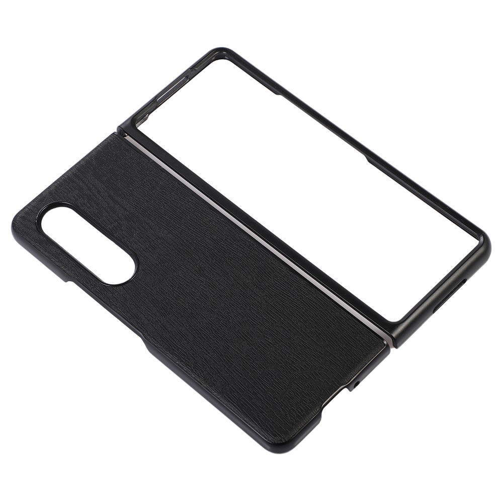 For Samsung Galaxy Z Fold3 5G Phone Case Shockproof PU Leather Wood Texture Inner PC + TPU Phone Cover - Black-4