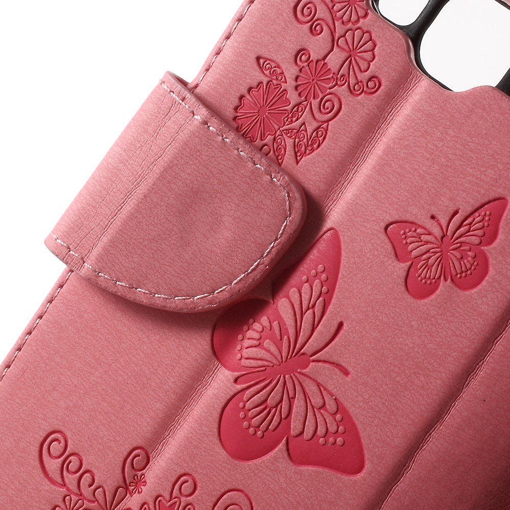 Imprint Butterfly Flowers PU Leather Wallet Case for Samsung Galaxy J3 (2016) - Pink-6