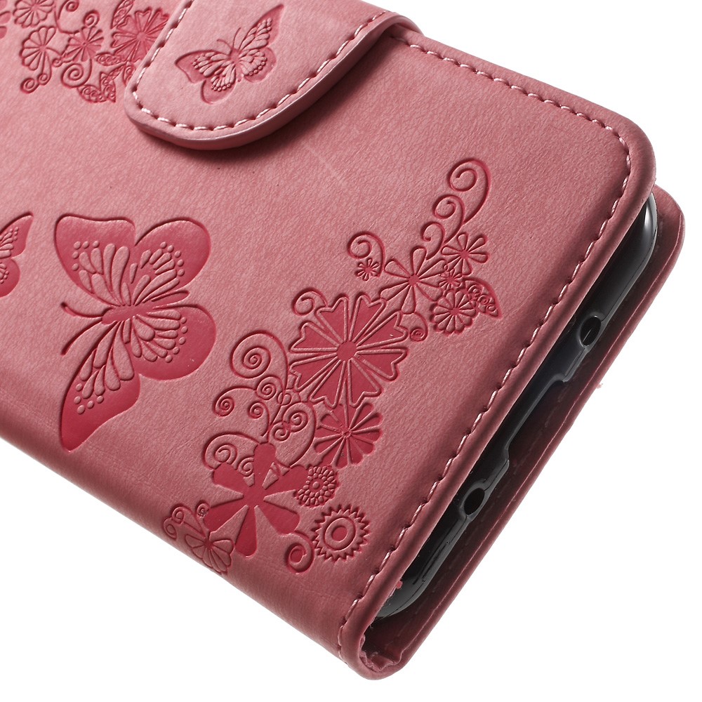 Imprint Butterfly Flowers PU Leather Wallet Case for Samsung Galaxy J3 (2016) - Pink-8