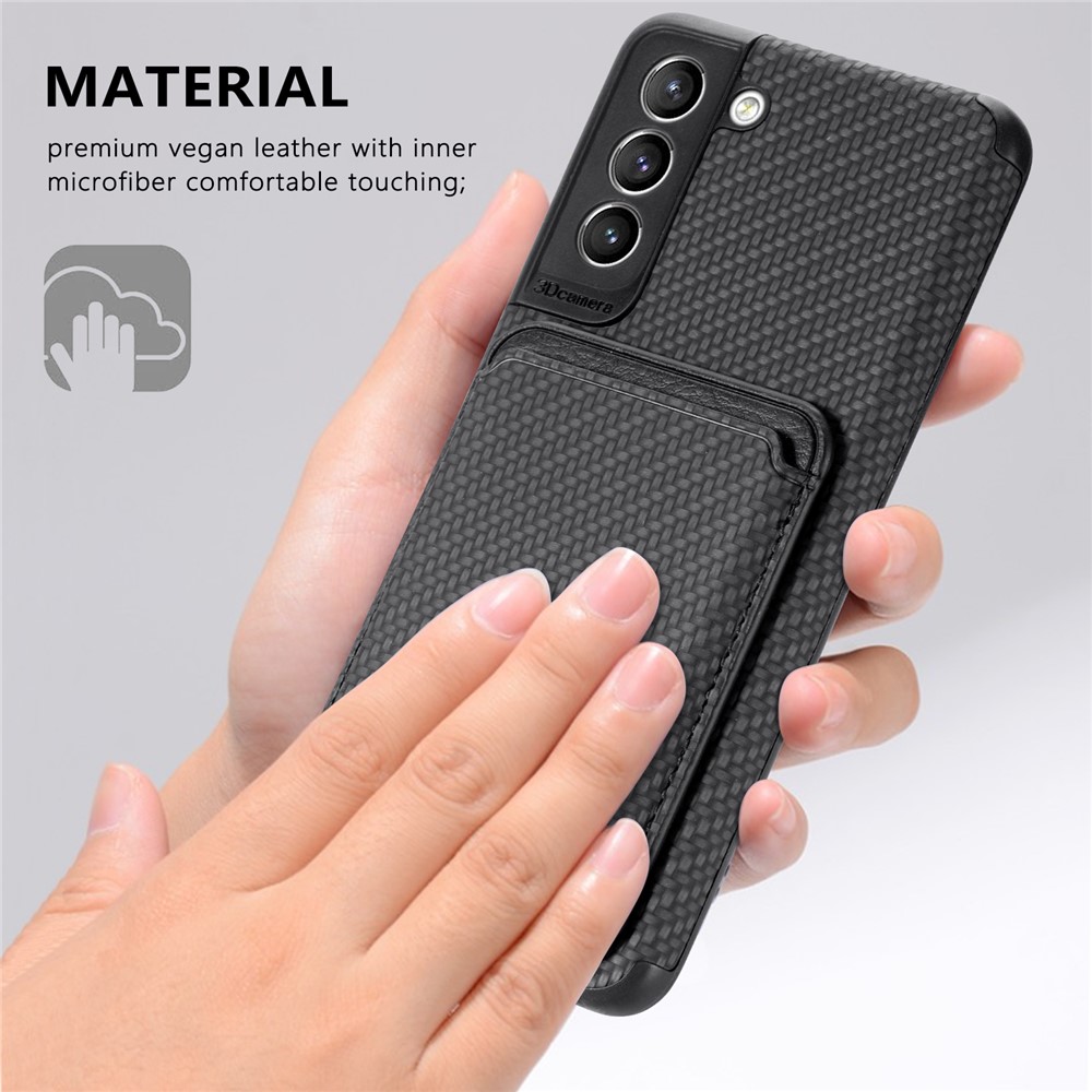 For Samsung Galaxy S21+ 5G Carbon Fiber Texture PU Leather + TPU + PVC Phone Case Cover with Detachable Magnetic Card Holder - Black-8
