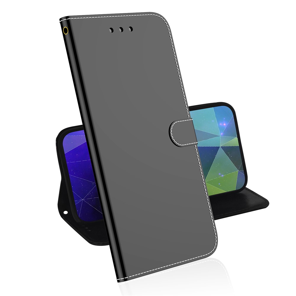 For Samsung Galaxy A23 5G Book Style Mirror-imitated Surface Phone Case PU Leather Flip Folio Wallet Stand Magnetic Clasp Protective Cover with Strap - Black-2