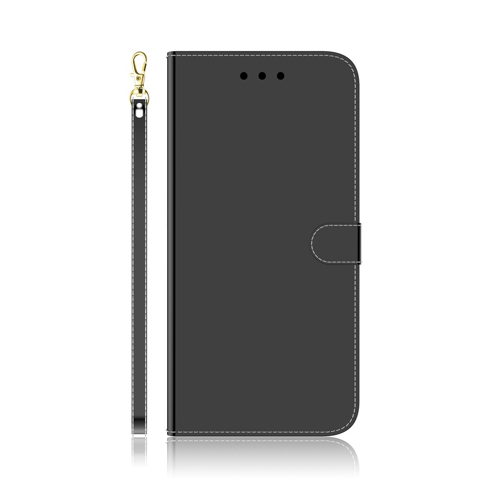 For Samsung Galaxy A23 5G Book Style Mirror-imitated Surface Phone Case PU Leather Flip Folio Wallet Stand Magnetic Clasp Protective Cover with Strap - Black-4