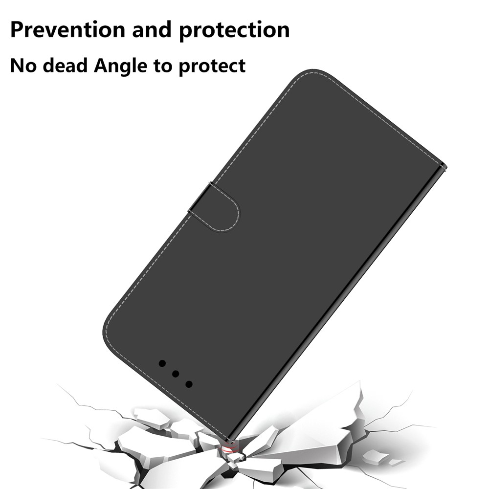 For Samsung Galaxy A23 5G Book Style Mirror-imitated Surface Phone Case PU Leather Flip Folio Wallet Stand Magnetic Clasp Protective Cover with Strap - Black-5