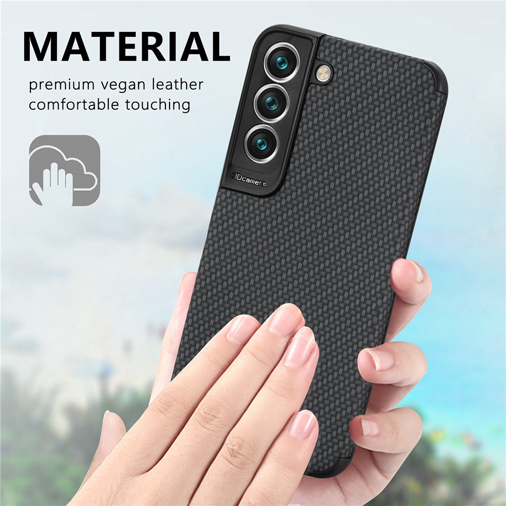 For Samsung Galaxy S21 FE 5G Fiber Texture Phone Cover PU Leather Coated Anti-fingerprint PVC + Soft TPU Protective Case - Black-4