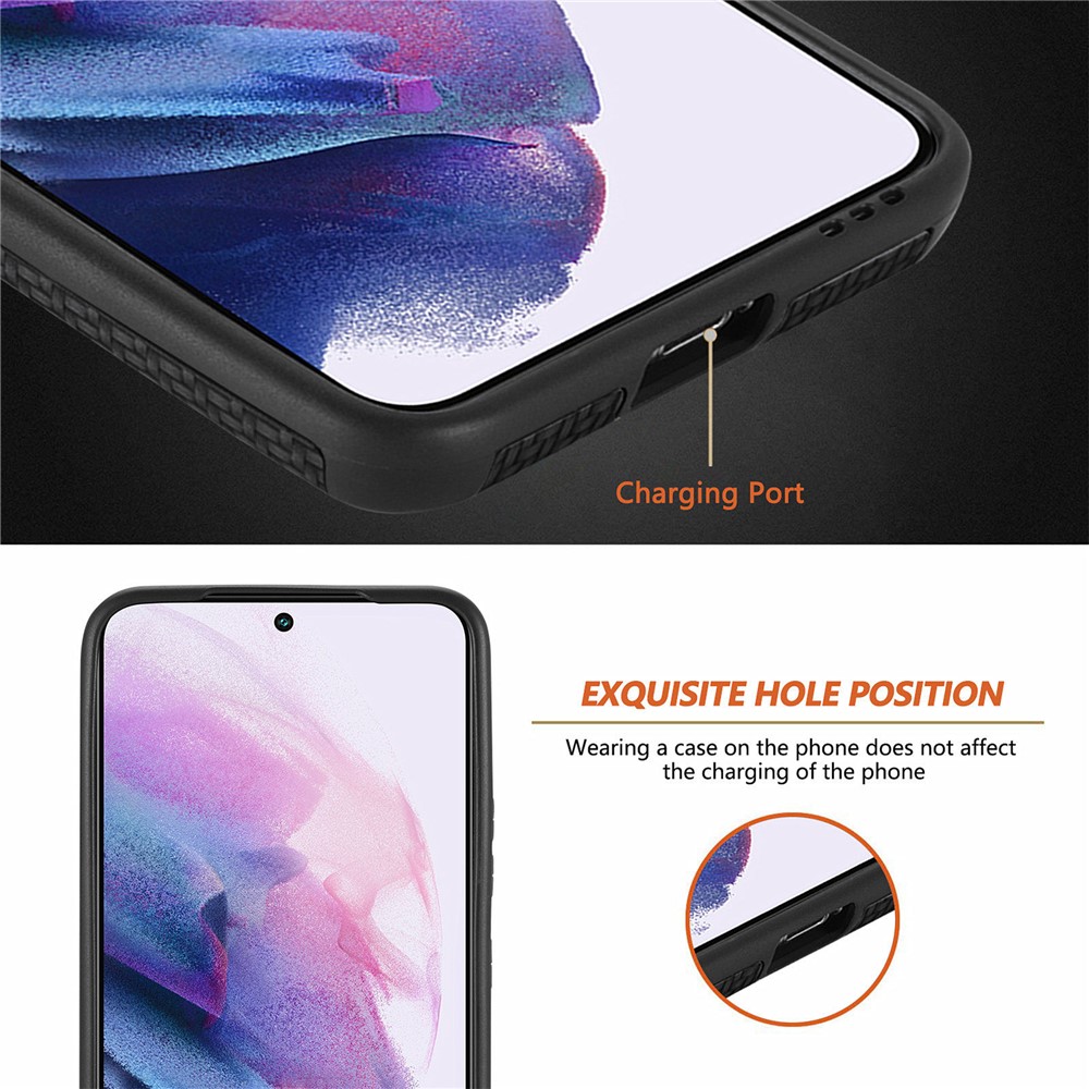 For Samsung Galaxy S21 FE 5G Fiber Texture Phone Cover PU Leather Coated Anti-fingerprint PVC + Soft TPU Protective Case - Black-5