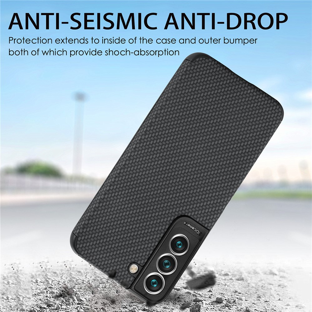 For Samsung Galaxy S21 FE 5G Fiber Texture Phone Cover PU Leather Coated Anti-fingerprint PVC + Soft TPU Protective Case - Black-6