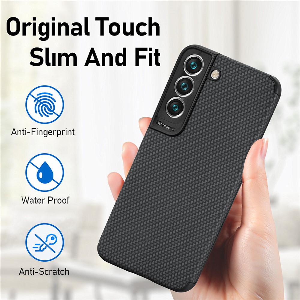 For Samsung Galaxy S21 FE 5G Fiber Texture Phone Cover PU Leather Coated Anti-fingerprint PVC + Soft TPU Protective Case - Black-8