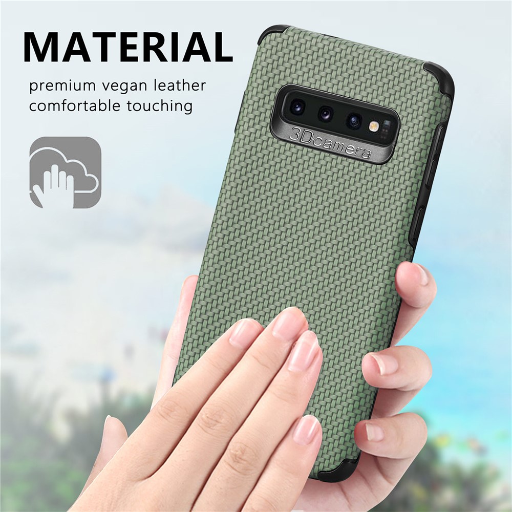 For Samsung Galaxy S10 4G PU Leather Coated Fiber Texture Phone Case PVC + Soft TPU Back Cover - Green-4