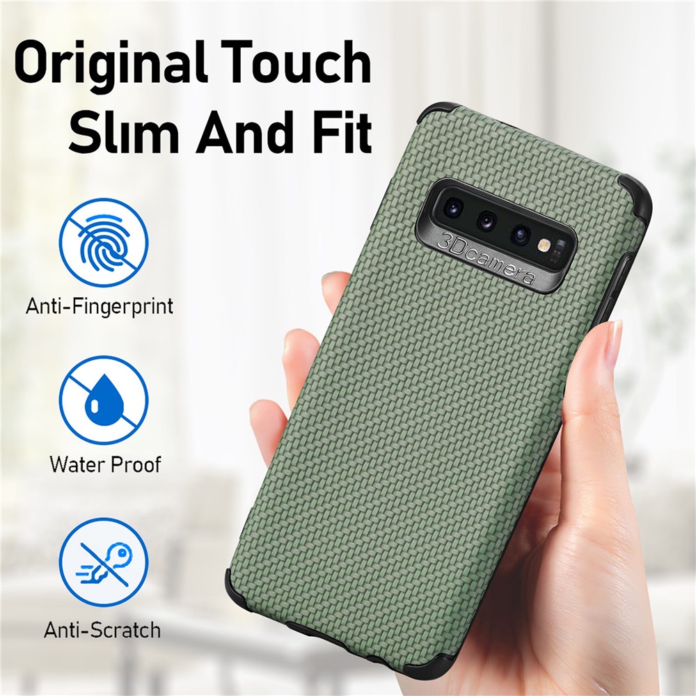 For Samsung Galaxy S10 4G PU Leather Coated Fiber Texture Phone Case PVC + Soft TPU Back Cover - Green-8