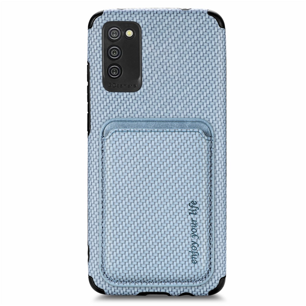 For Samsung Galaxy A02s (164.2x75.9x9.1mm)/M02s Phone Case Carbon Fiber Texture Shockproof Phone Protector with Detachable Magnetic Card Slot - Blue-2